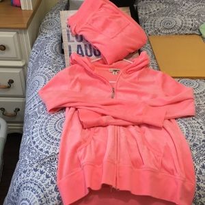 Pink velour track suit!